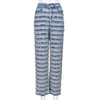 Denim Middle Waist Women Long Trousers & loose striped blue PC