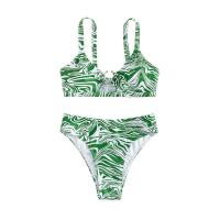 Poliéster Bikini, impreso, a rayas, verde,  Conjunto