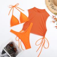 Polyester Bikini see through look & three piece Solid Set