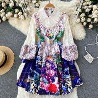 Mixed Fabric Waist-controlled One-piece Dress slimming & breathable printed character pattern purple PC