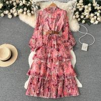 Mixed Fabric Waist-controlled One-piece Dress slimming & breathable printed shivering PC