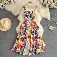 Mixed Fabric Waist-controlled One-piece Dress slimming & breathable printed floral yellow PC