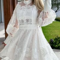 Polyester Waist-controlled One-piece Dress slimming & breathable crochet floral PC