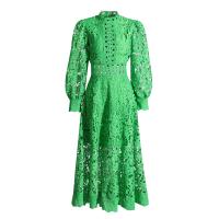 Polyester Waist-controlled One-piece Dress slimming & breathable embroider floral green PC