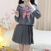 Polyester Women Sailor Suit & two piece Solid gray Set