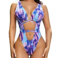 Polyester High Waist Monokini backless & hollow printed multi-colored PC