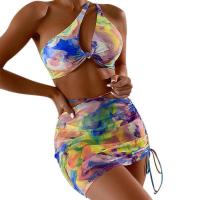 Polyester High Waist Bikini backless & two piece & off shoulder printed multi-colored Set