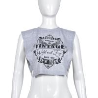 Polyester & Cotton Slim Women Sleeveless T-shirt side slit printed gray PC