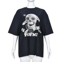 Poliéster & Algodón Mujeres Camisetas de manga corta, impreso, patrón del cráneo, negro,  trozo