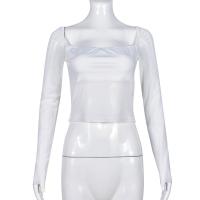Gauze & Milk Fiber Slim Women Long Sleeve T-shirt see through look & off shoulder Solid white PC