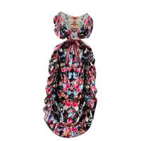 Mixed Fabric Waist-controlled One-piece Dress slimming printed floral mixed colors PC