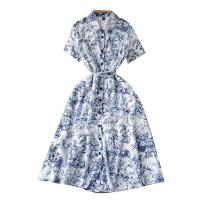 Mixed Fabric Waist-controlled One-piece Dress slimming printed floral PC