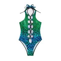 Polyester Monokini backless printed leopard turquoise blue PC