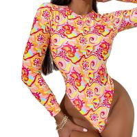 Polyester One-piece Swimsuit backless & skinny style printed floral mixed colors PC