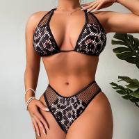 Poliamida Bikini, impreso, leopardo, negro,  Conjunto