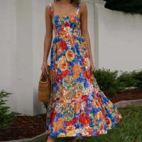 Polyester High Waist Slip Dress backless printed floral mixed colors PC