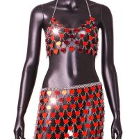 Acrylic Nightclub Set backless & hollow Skirt & top patchwork heart pattern red : PC