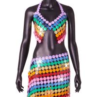 Metal & Acrylic Nightclub Set backless Skirt & top patchwork multi-colored : PC