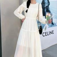Polyester lace & long style One-piece Dress patchwork Solid PC