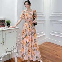 Polyester Waist-controlled & Slim & long style One-piece Dress slimming printed floral PC