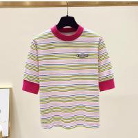 Cotton Crop Top Women Short Sleeve T-Shirts & loose & breathable patchwork striped PC