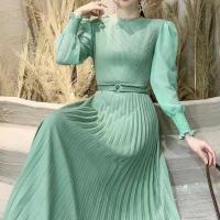 Chiffon One-piece Dress slimming & loose Pleated Skirt Waist-Slimming Dress Elegant Long Sleeve Pleated Waistband Evening Dresses