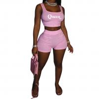 Polyester Women Casual Set midriff-baring & two piece short pants & camis printed letter Set