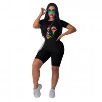 Polyester Women Casual Set & two piece short pants & short sleeve T-shirts printed Others Set