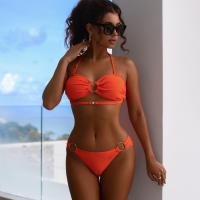 Polyamide Bikini backless & two piece Solid orange Set