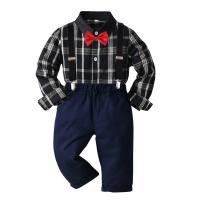 Cotton Slim Boy Clothing Set & two piece Cotton suspender pant & top patchwork plaid Set