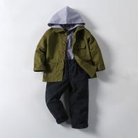 Cotton Slim Boy Clothing Set & two piece Pants & top & coat patchwork Solid Set