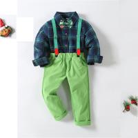 Cotton Slim Boy Clothing Set & two piece suspender pant & top patchwork plaid multi-colored Set