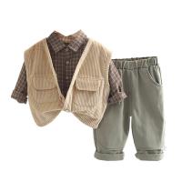 Baumwolle Junge Kleidung Set, Hosen & Nach oben & Mantel, Patchwork, Plaid, mehr Farben zur Auswahl,  Festgelegt