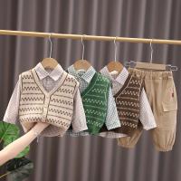 Cotton Slim Boy Clothing Set & three piece vest & Pants & top patchwork Set