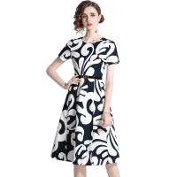 Polyester Waist-controlled One-piece Dress slimming printed white and black PC