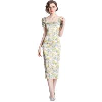 Polyester Waist-controlled Sexy Package Hip Dresses mid-long style & slimming printed floral mixed colors PC