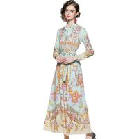 Polyester Waist-controlled & Soft & long style One-piece Dress large hem design & slimming printed mixed colors PC