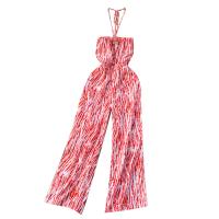 Mixed Fabric Wide Leg Trousers Long Jumpsuit slimming & backless & off shoulder Tie-dye striped : PC