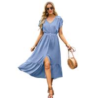 Polyester Waist-controlled & Soft One-piece Dress mid-long style & slimming Solid PC
