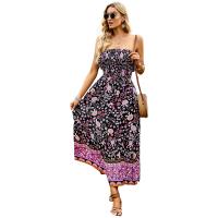 Polyester Soft One-piece Dress side slit & backless & tube printed floral PC