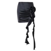 Poliéster Paquete falda de cadera, labor de retazos, floral, negro,  trozo