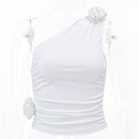 Polyester Slim Lady One Shoulder Top patchwork Solid white PC