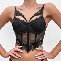 Lace & Polyester Slim Camisole & hollow patchwork black PC