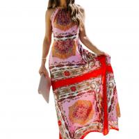 Polyester Waist-controlled Halter Dress printed mixed pattern PC