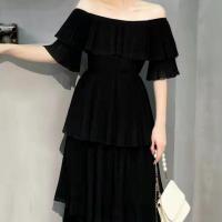Chiffon Waist-controlled & long style One-piece Dress patchwork Solid PC