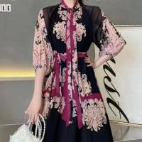 Polyester Waist-controlled & long style One-piece Dress slimming printed shivering PC