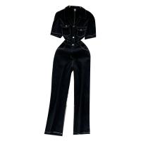 Mixed Fabric Women Casual Set slimming & two piece & breathable Solid black PC