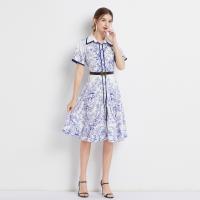 Polyester Waist-controlled One-piece Dress slimming & breathable printed floral blue PC