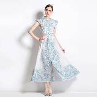 Linen Waist-controlled & long style One-piece Dress slimming & breathable printed floral PC