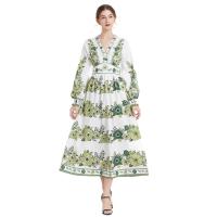 Polyester Waist-controlled & long style One-piece Dress slimming & breathable printed floral green PC